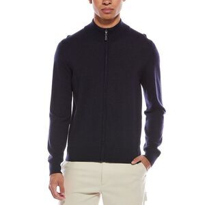 Mette Mens  Merino Wool Zip Mock Neck Cardigan, Navy